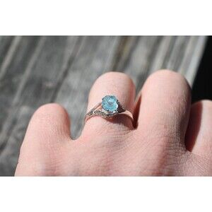 Raw Aquamarine Engagement Ring Timeless Diamond Wedding Band Contemporary Sterli